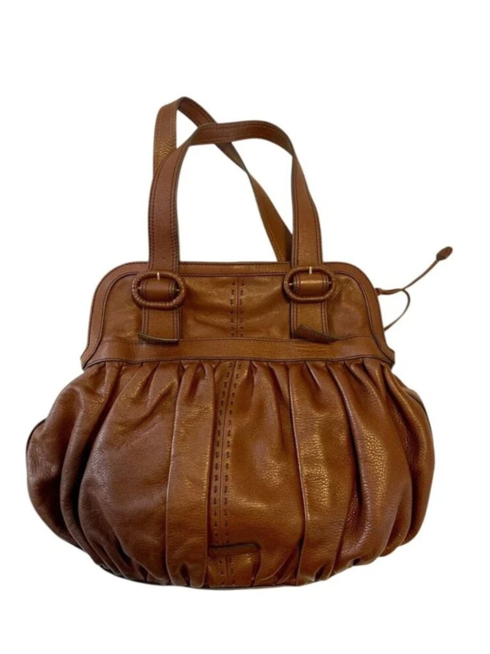 Cole Haan Shoulder Bag Women's Brown Leather Pleated Gathered Satchel Tote Hobo